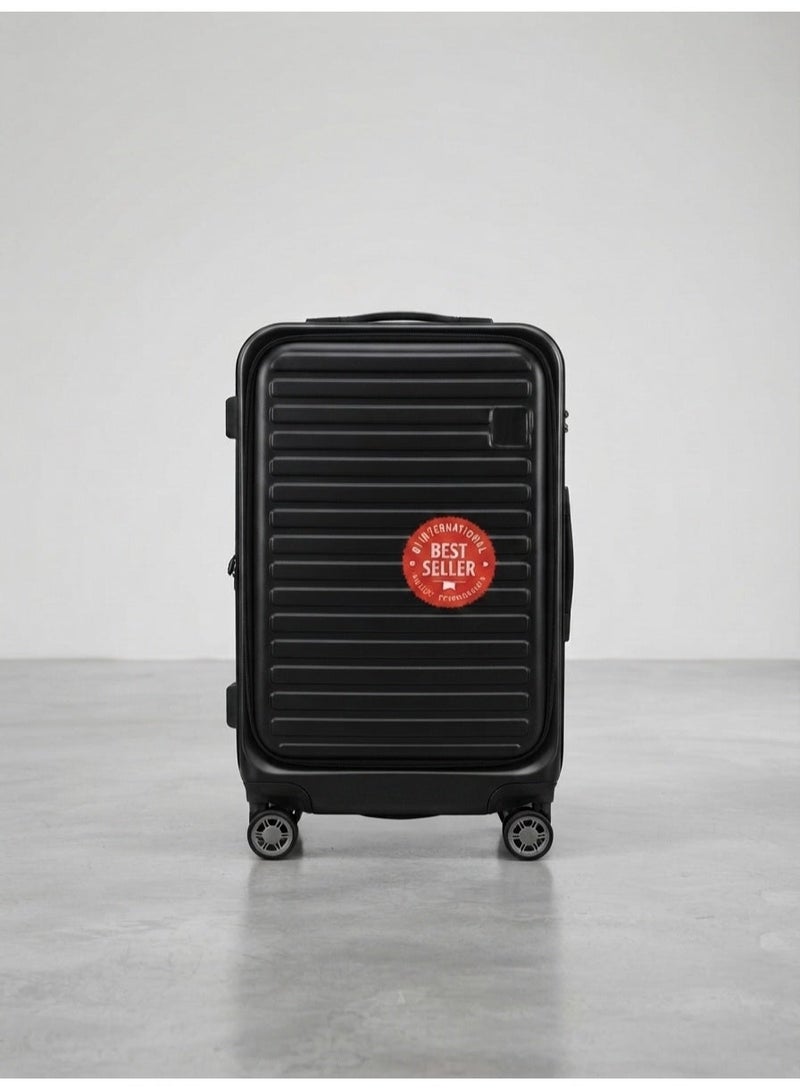 Loren Migo Premium Black Hard Shell Trolley Luggage, Travel Suitcase with Front Storage & Laptop Compartment , 360° Spinner Wheels and Telescopic Handle, 19 Inches Capacity Ideal Travel Bag - Image 2