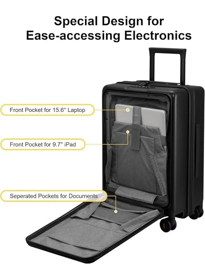 Loren Migo Premium Black Hard Shell Trolley Luggage, Travel Suitcase with Front Storage & Laptop Compartment , 360° Spinner Wheels and Telescopic Handle, 19 Inches Capacity Ideal Travel Bag - Image 4