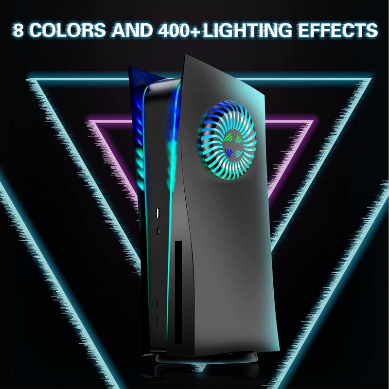 Megadream For PS5 Faceplates with Cooling Vents LED Lights, Cooling Cover Replacement Plates Shell Accessories Anti-Scratch Dustproof with RGB Lights Package for Playstation 5 Disc Edition-Black - Image 2