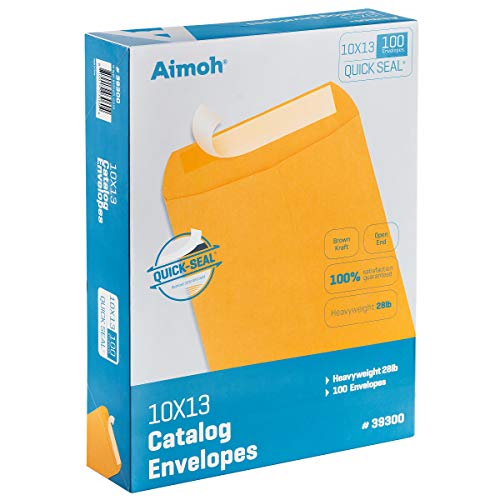 Aimoh 100 10 x 13 Self-Seal Brown Kraft Catalog Envelopes - 28lb, 100 Count, Ultra Strong Quick-Seal, 10x13 inch (39300) - Image 1