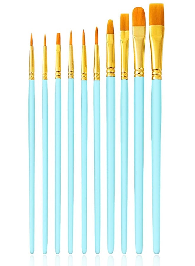 10 Pcs Round Pointed Tip Paintbrushes Nylon Hair Artist Acrylic Paint Brushes for Acrylic Oil Watercolor, Face Nail Art, Miniature Detailing & Rock Painting,Light Blue - Image 1