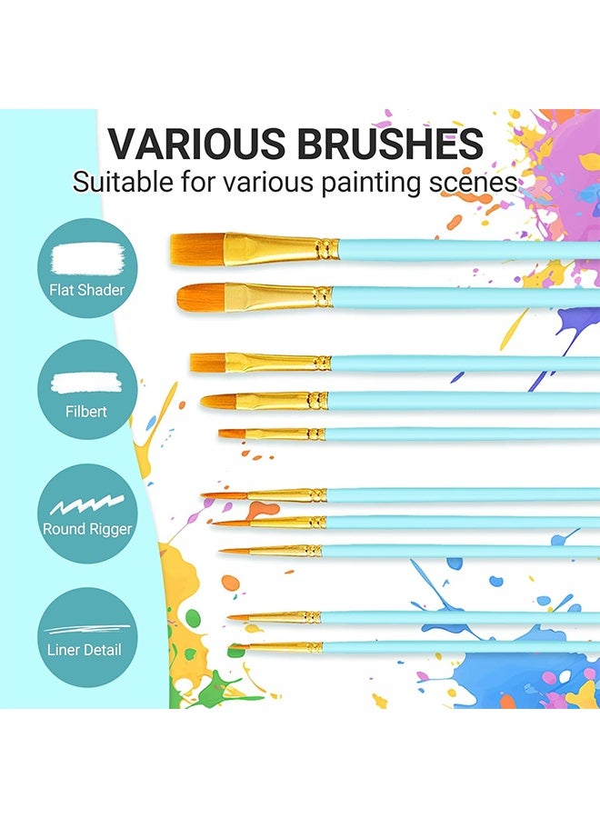 10 Pcs Round Pointed Tip Paintbrushes Nylon Hair Artist Acrylic Paint Brushes for Acrylic Oil Watercolor, Face Nail Art, Miniature Detailing & Rock Painting,Light Blue - Image 4