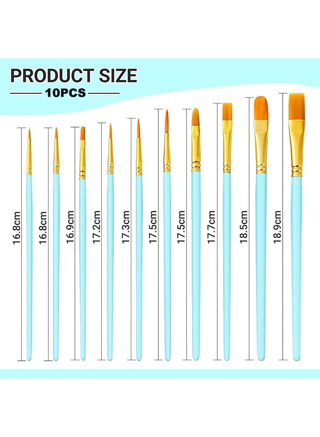 10 Pcs Round Pointed Tip Paintbrushes Nylon Hair Artist Acrylic Paint Brushes for Acrylic Oil Watercolor, Face Nail Art, Miniature Detailing & Rock Painting,Light Blue - Image 2
