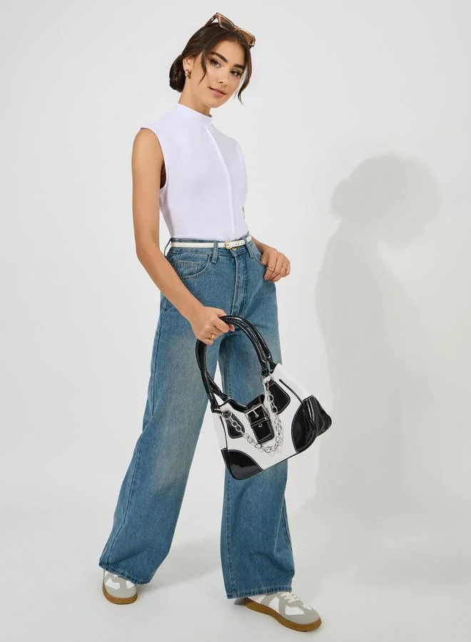 ستايلي Solid Sleeveless High Neck T-Shirt
