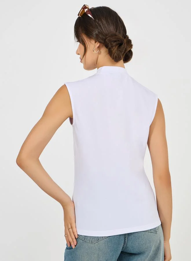 ستايلي Solid Sleeveless High Neck T-Shirt