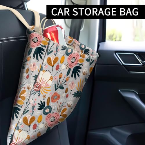 ABUIFDK Car Trash Can, Cute Car Trash Bag, Hanging Car Organizer and Storage Bag, Trash Bin for Car Accessories, Vehicle, Travelling, Camping Cute Blue Flowers - Image 2