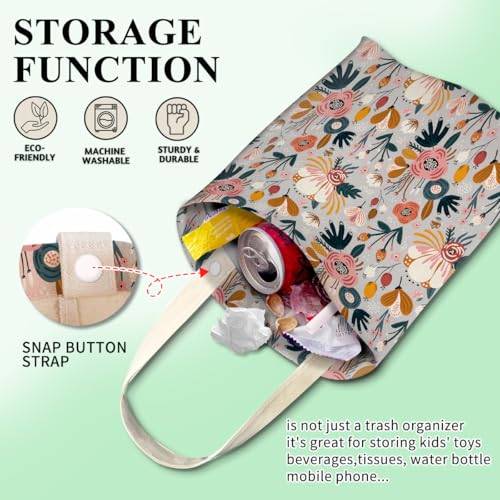 ABUIFDK Car Trash Can, Cute Car Trash Bag, Hanging Car Organizer and Storage Bag, Trash Bin for Car Accessories, Vehicle, Travelling, Camping Cute Blue Flowers - Image 3