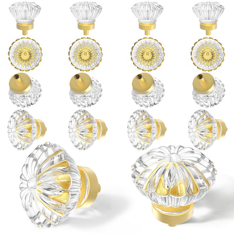 CEYMIO Brushed Gold Crystal Cabinet Knobs Cabinets Knob 16 Pack Flower Vintage Glass Clear Crystal Small Pull For Closet Dresser Drawers Cupboard Wardrobe Solid Alloy Retro Pulls Old Fashioned Drawer Handle - Image 2