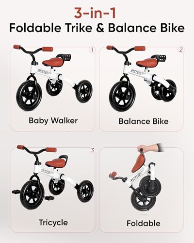 RIDYEE 3in1 Foldable Tricycle and Balance Bike for Toddlers 2 to 5 Years Tricycle for 2 Years with Adjustable Handlebar and Seat Tricycles for 35 Years with DIY Plate White - Image 5