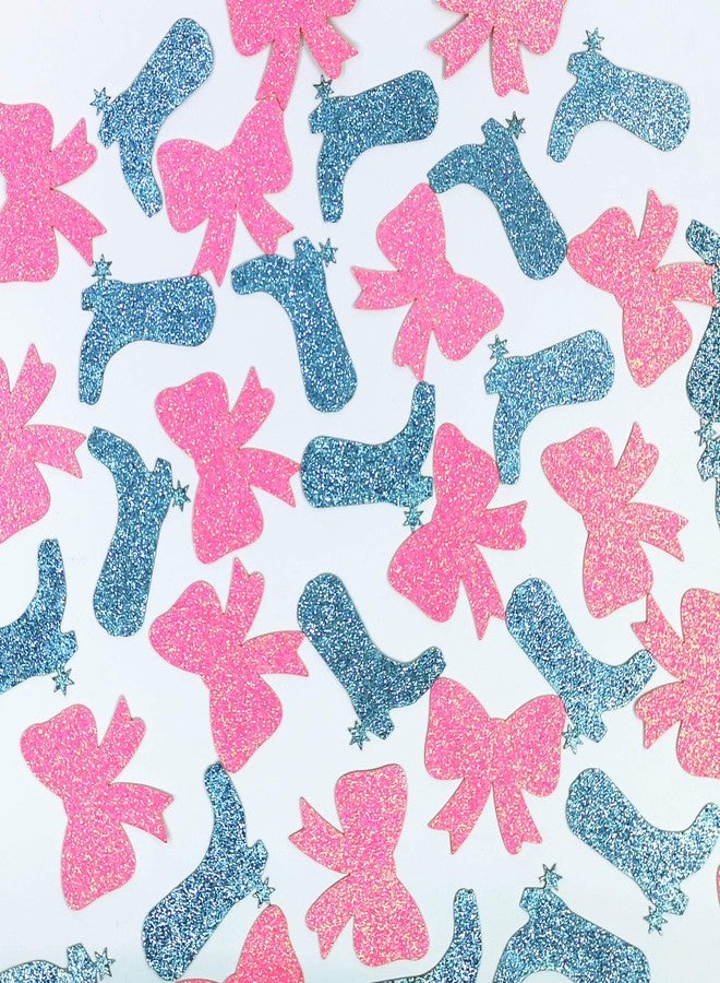 Giuffi Boots or Bow Confetti Paper Table Scatter - Boy or Girl Gender Reveal Party Decors - Glitter Boots and Bow Paper Cutouts - 50 Counts for Each - Image 2
