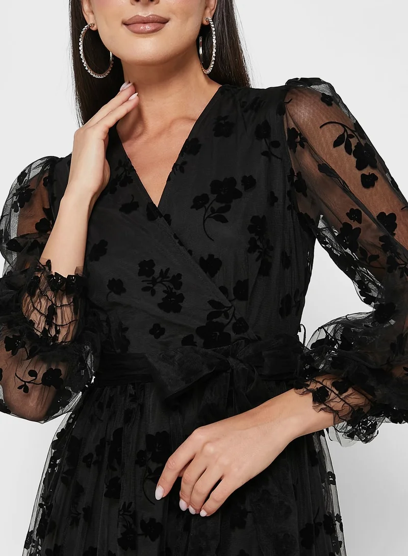 Khizana Floral Overlay Midi Dress