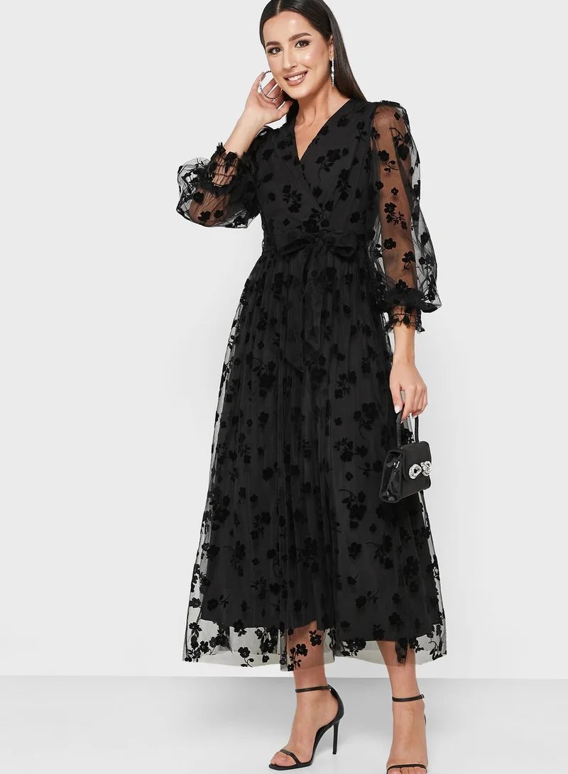 Khizana Floral Overlay Midi Dress