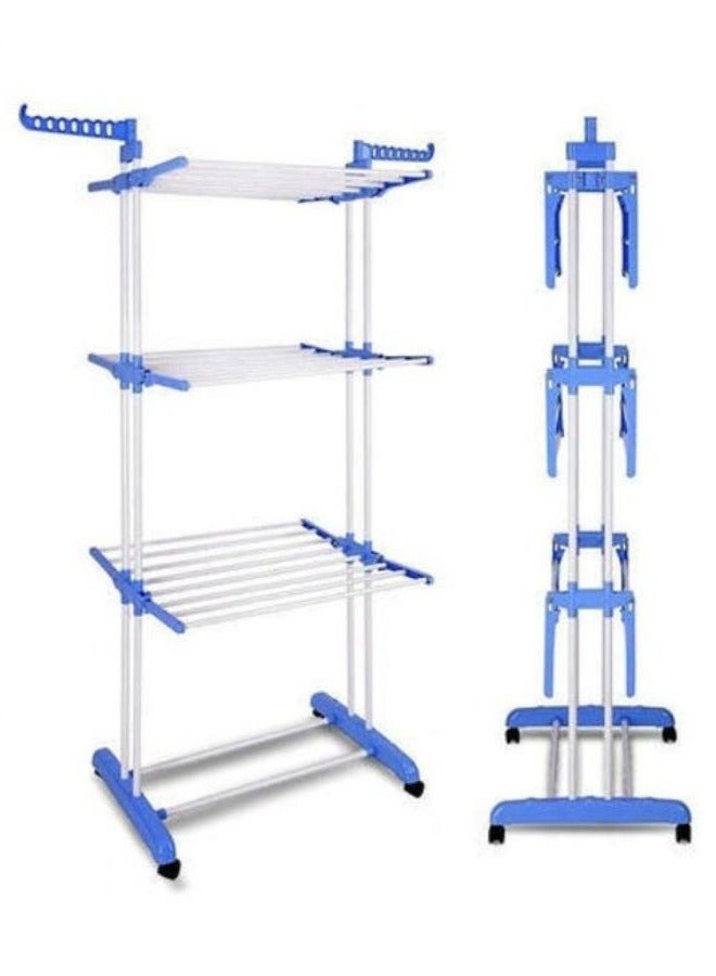 Three-tier clothes rack with wheels, medium white/blue. Blue. One size (centimeter). - Image 1