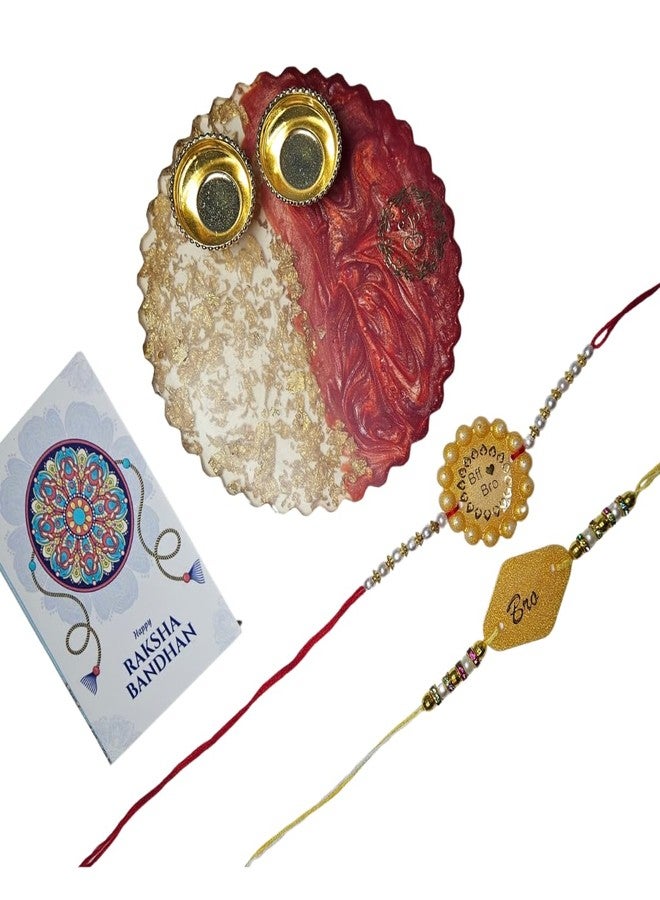 KHUSHA CREATIONS Elegant Bhai-Bro Rakhi Combo with Resin Puja Thali & Roli Chawal Containers | Raksha Bandhan Gift for Brother - Image 1