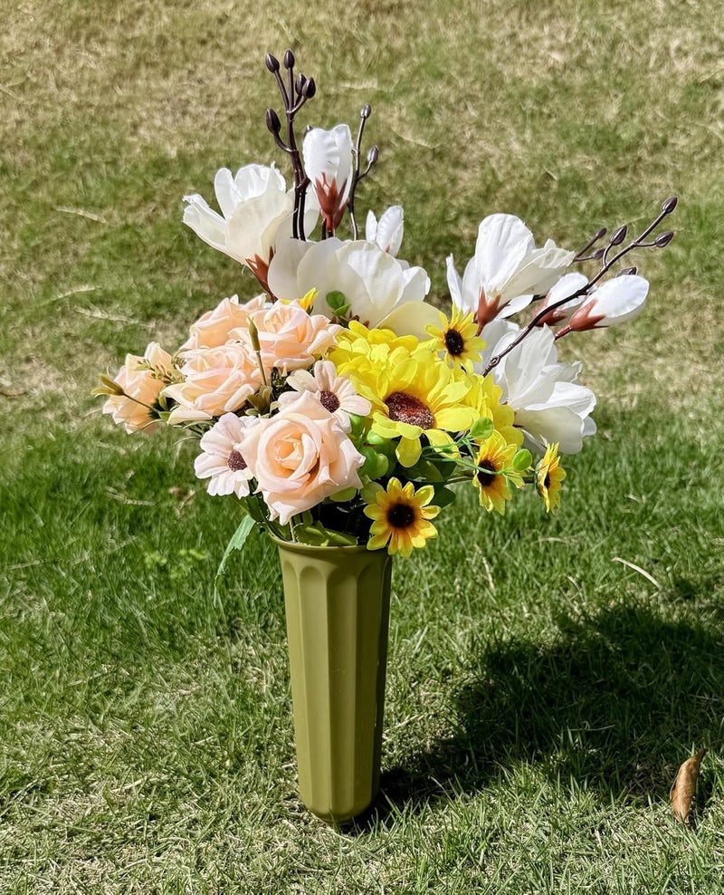 OTDCGI Memorial Floral Vases, Cemetery Vase, Headstones Flower Holder, Grave Cone Vase, Flower Pots for Outdoor Plants, Decorative Plastic Containers (Set of 6, Gold) - Image 3