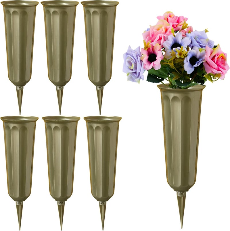 OTDCGI Memorial Floral Vases, Cemetery Vase, Headstones Flower Holder, Grave Cone Vase, Flower Pots for Outdoor Plants, Decorative Plastic Containers (Set of 6, Gold) - Image 1
