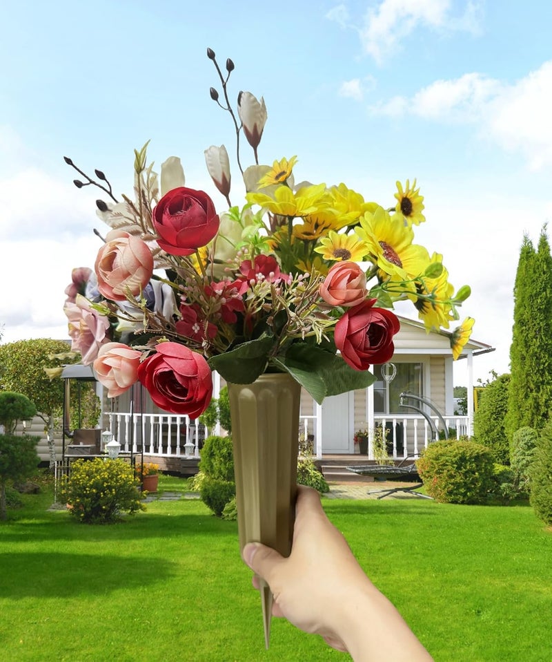 OTDCGI Memorial Floral Vases, Cemetery Vase, Headstones Flower Holder, Grave Cone Vase, Flower Pots for Outdoor Plants, Decorative Plastic Containers (Set of 6, Gold) - Image 4