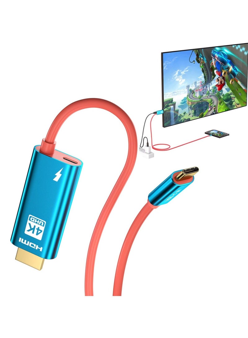 Captaintech Type C to HDMI Cable for Switch/Switch OLED/Steam Deck, 4K@30Hz USB-C to HDMI TV Conversion Cable, Type C to HDMI TV Adapter with 60W PD Charging Port Compatibility with Phone/Laptop/Tablet - Image 1