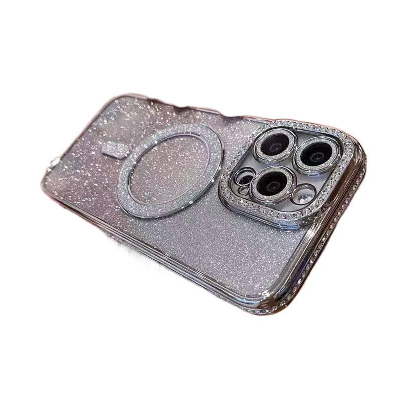 TPU MagSafe Case for iPhone 16 / 16 Plus / 16 Pro / 16 Pro Max with Drop Protection and Strong Magnetic plus Shockproof plus Crystal Rhinestone plus Glitter Sparkle in Silver - Image 1