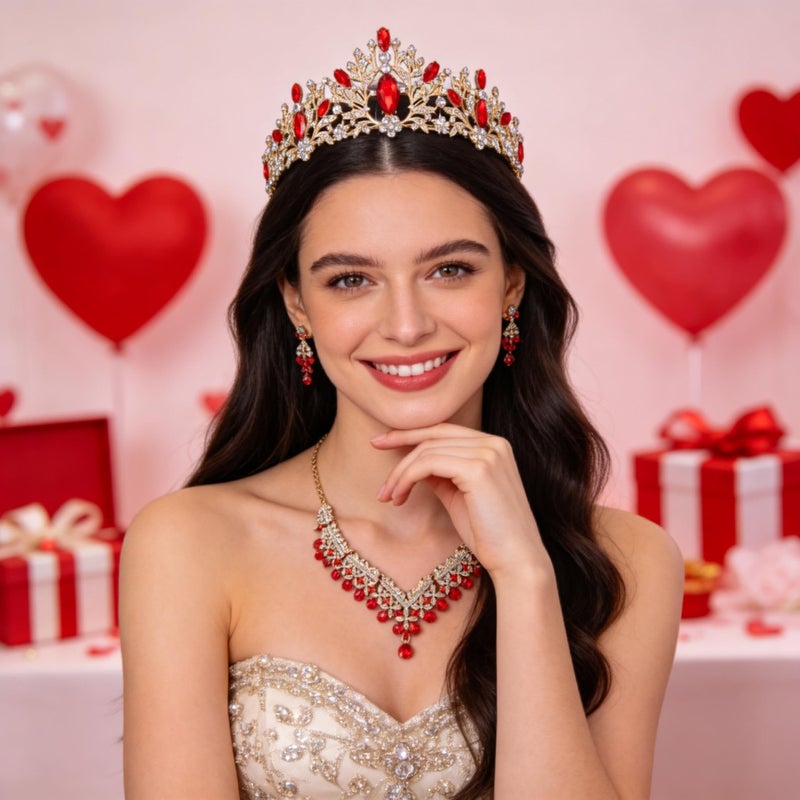 Kamirola Baroque Queen Bride Crowns and Tiaras Black Crystal Vintage Crown Flower princess Wedding Bridal Headpiece TR24 Gold Red - Image 2