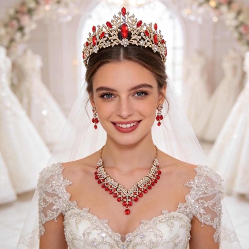 Kamirola Baroque Queen Bride Crowns and Tiaras Black Crystal Vintage Crown Flower princess Wedding Bridal Headpiece TR24 Gold Red - Image 4