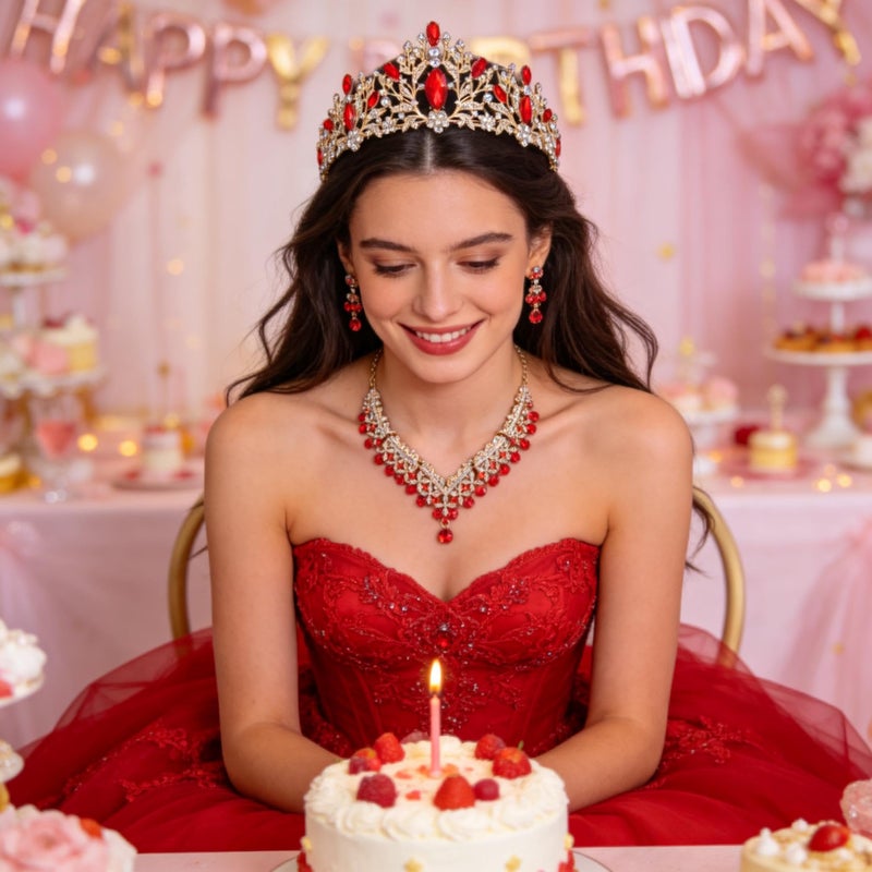 Kamirola Baroque Queen Bride Crowns and Tiaras Black Crystal Vintage Crown Flower princess Wedding Bridal Headpiece TR24 Gold Red - Image 3
