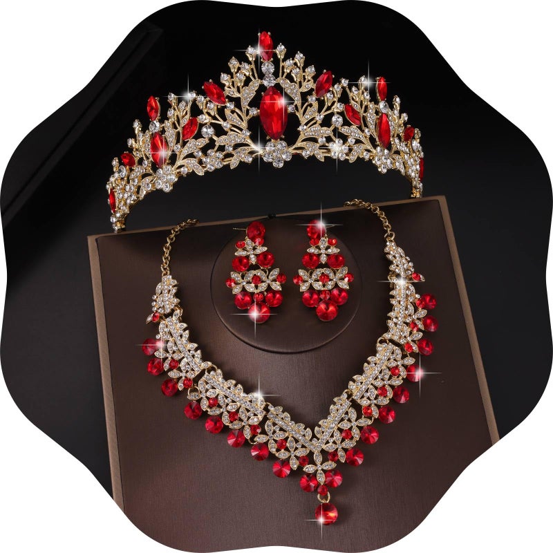 Kamirola Baroque Queen Bride Crowns and Tiaras Black Crystal Vintage Crown Flower princess Wedding Bridal Headpiece TR24 Gold Red - Image 1