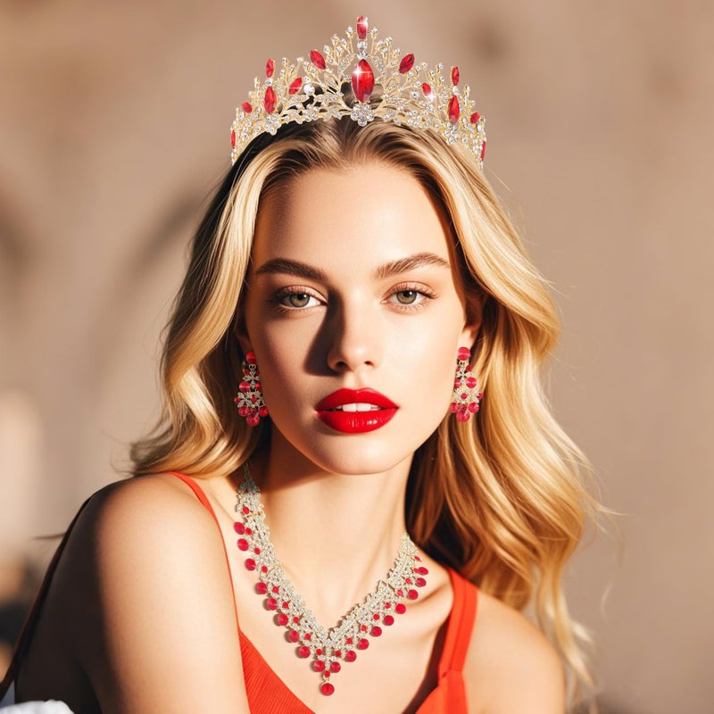 Kamirola Baroque Queen Bride Crowns and Tiaras Black Crystal Vintage Crown Flower princess Wedding Bridal Headpiece TR24 Gold Red - Image 5