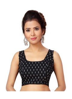 Studio Shringaar Studio Shringaar Women's Ikat Cotton Readymade Saree Blouse with Sleeveless (Black, 34)  - Image 1