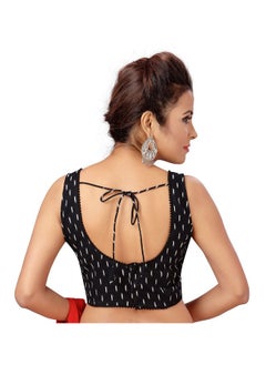 Studio Shringaar Studio Shringaar Women's Ikat Cotton Readymade Saree Blouse with Sleeveless (Black, 34)  - Image 2