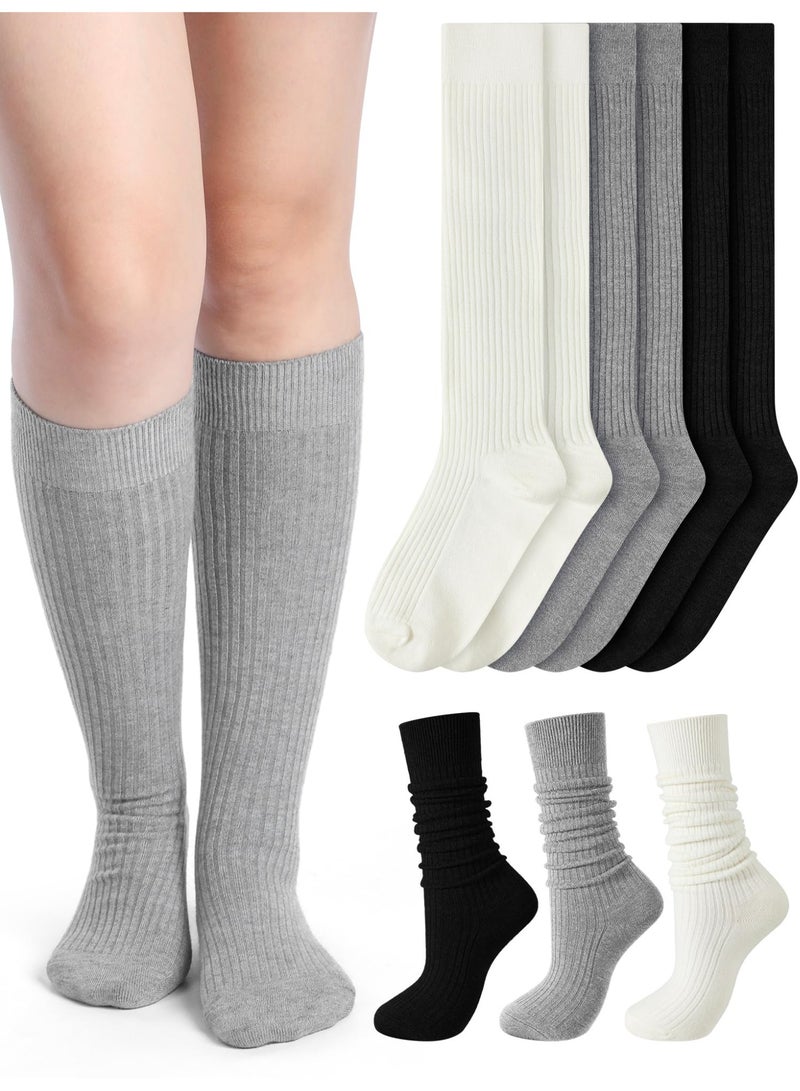 3 Pairs Women's Cashmere Cotton Ribbed Knit Knee High Socks, Soft Warm Slouchy Boot Socks - Image 1