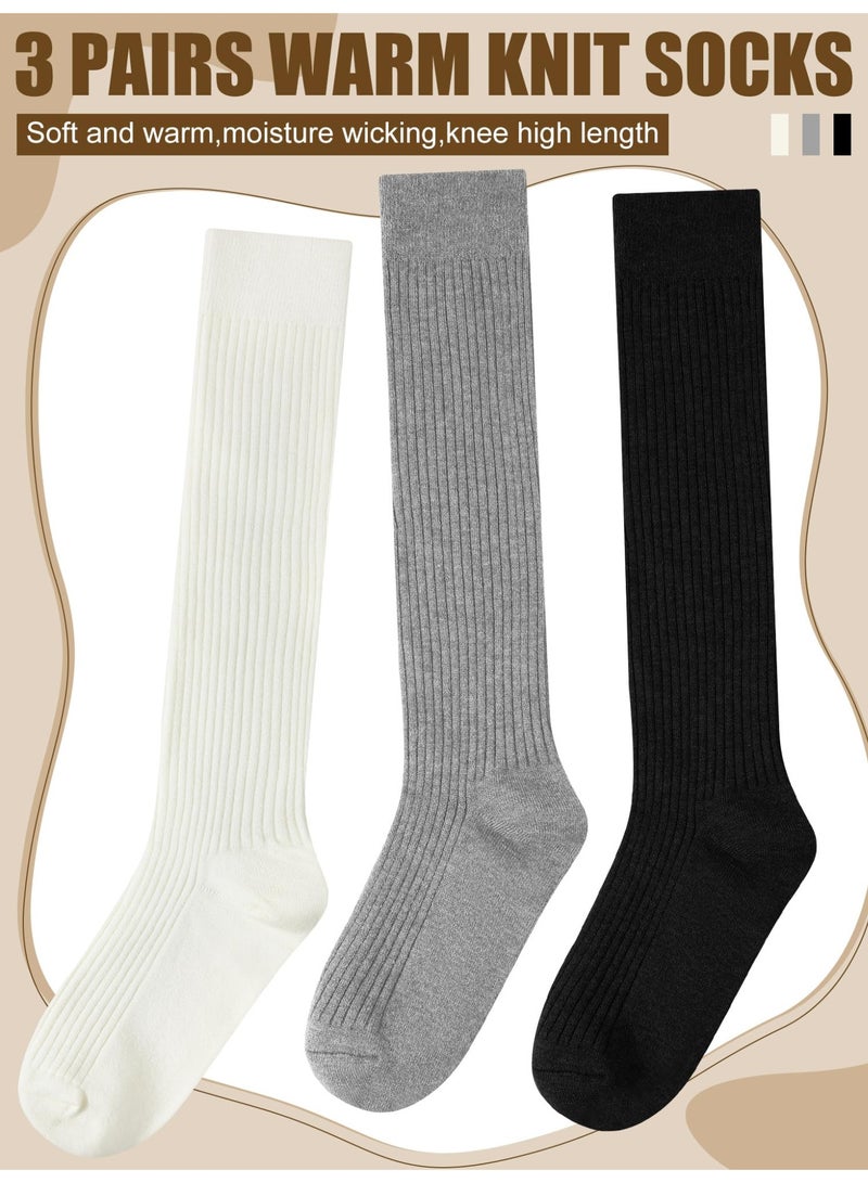 3 Pairs Women's Cashmere Cotton Ribbed Knit Knee High Socks, Soft Warm Slouchy Boot Socks - Image 2