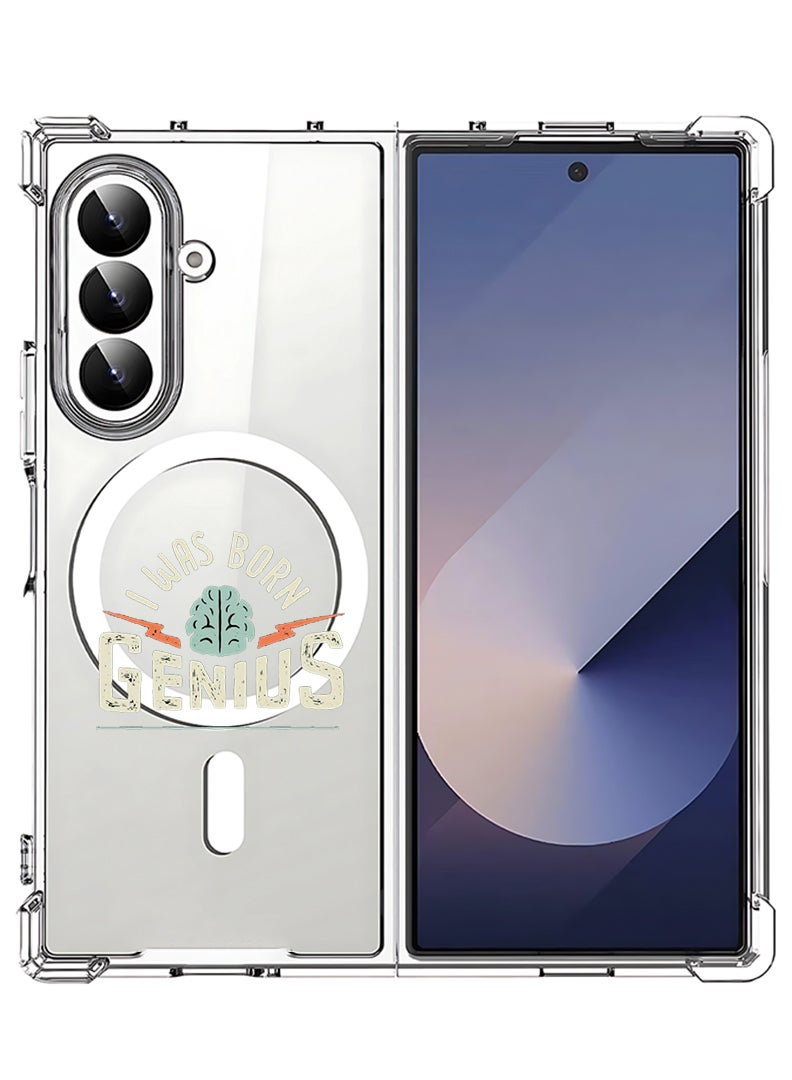 Theodor Magnetic Case for Samsung Galaxy Z Fold 7 Compatible with MagSafe Wireless Charging, Shockproof Phone Bumper Cover Born Genius - White - Image 1