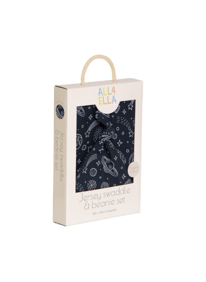 All4Ella Jersey Swaddle & Beanie Set - Outer Space - Image 2