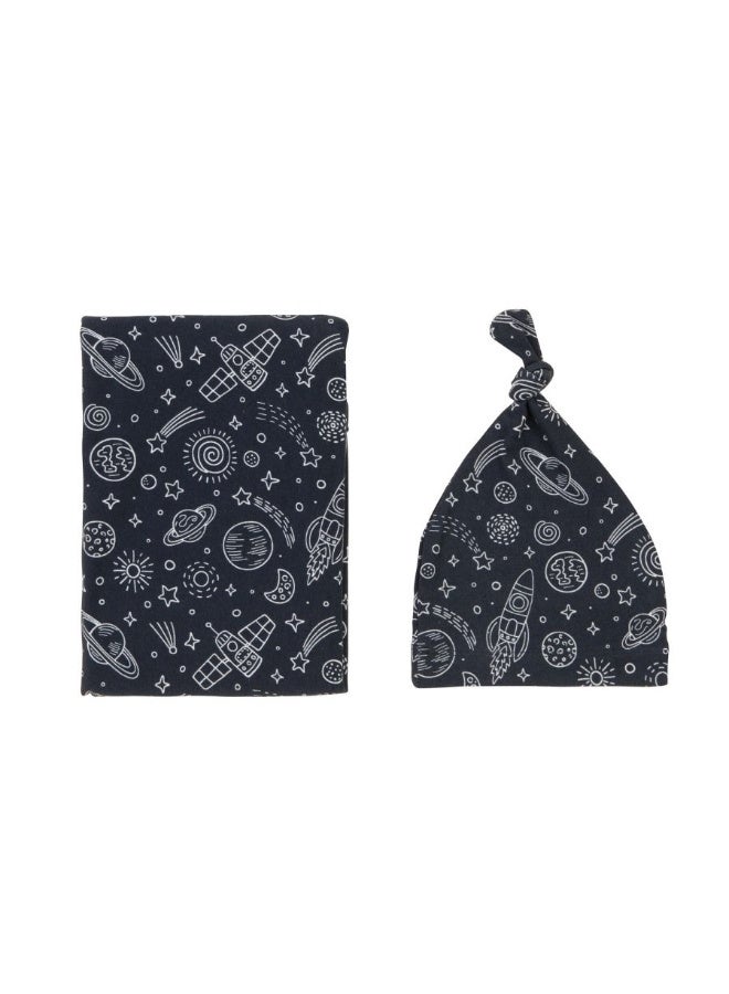 All4Ella Jersey Swaddle & Beanie Set - Outer Space - Image 1