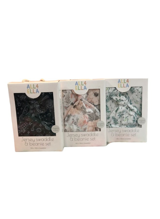 All4Ella Jersey Swaddle & Beanie Set - Outer Space - Image 5