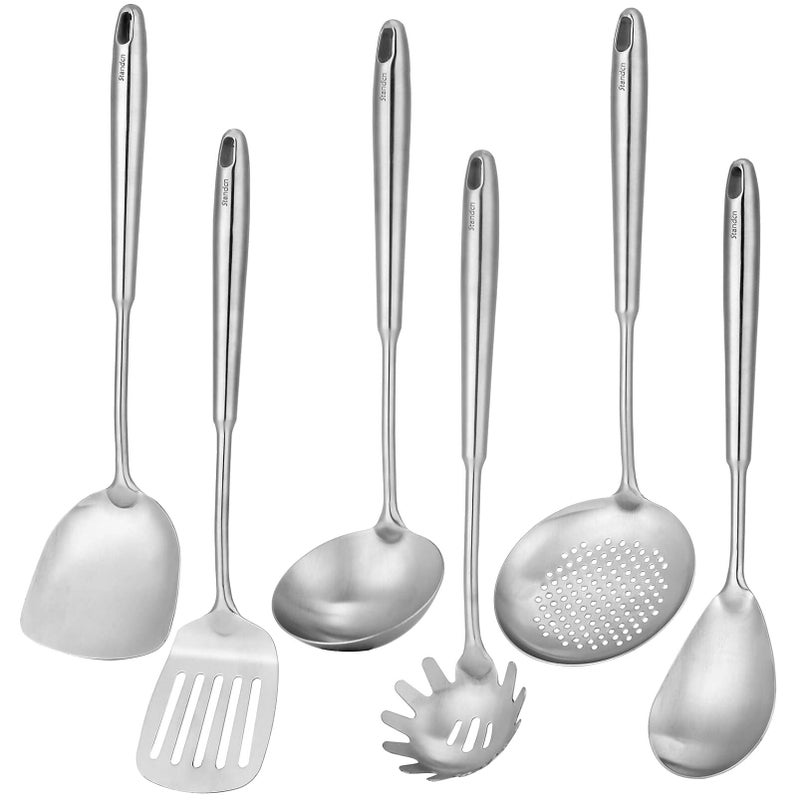 1810 Stainless Steel Kitchen Utensils Set 6 PCS All Metal Professional Cooking Utensils 15 Long Kitchen Tools  Spatula Ladle Skimmer Spoon Pasta Serve Large Spoon Slotted Spatula Tunner