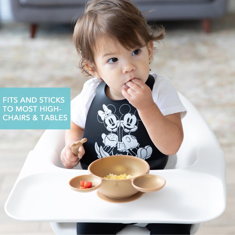 Bumkins Disney Baby Bowl, Silicone Feeding Set with Suction for Baby and Toddler, Includes Spoon, First Feeding Set, Essentials for Baby Led Weaning for Babies Eating 4 Months Up, Minnie Mouse Gold - Image 3