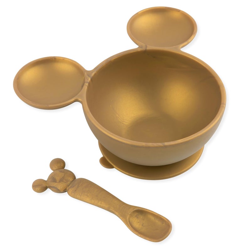 Bumkins Disney Baby Bowl, Silicone Feeding Set with Suction for Baby and Toddler, Includes Spoon, First Feeding Set, Essentials for Baby Led Weaning for Babies Eating 4 Months Up, Minnie Mouse Gold - Image 1