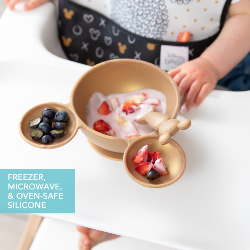 Bumkins Disney Baby Bowl, Silicone Feeding Set with Suction for Baby and Toddler, Includes Spoon, First Feeding Set, Essentials for Baby Led Weaning for Babies Eating 4 Months Up, Minnie Mouse Gold - Image 4