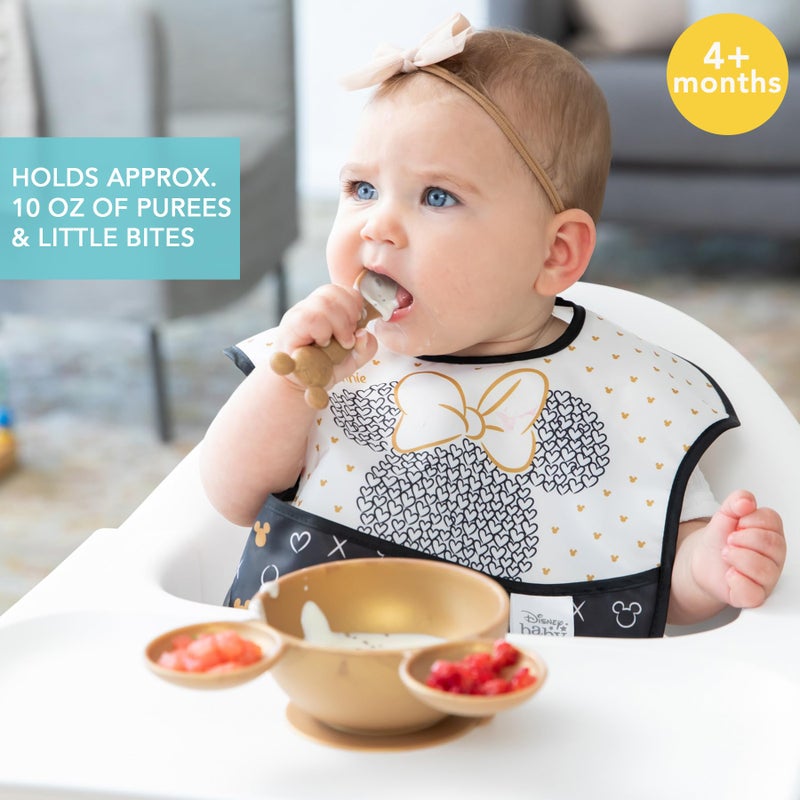 Bumkins Disney Baby Bowl, Silicone Feeding Set with Suction for Baby and Toddler, Includes Spoon, First Feeding Set, Essentials for Baby Led Weaning for Babies Eating 4 Months Up, Minnie Mouse Gold - Image 2