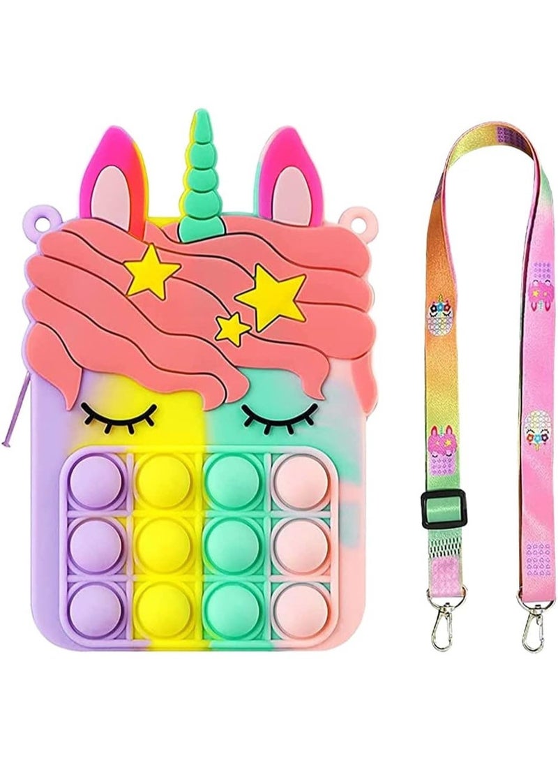UNICORN A small Bob shoulder bag for girls and women, featuring a unicorn Bob toy design; a sensory silicone Bob fidget toy bag with cartoon graphics, perfect for students and children. - Image 1