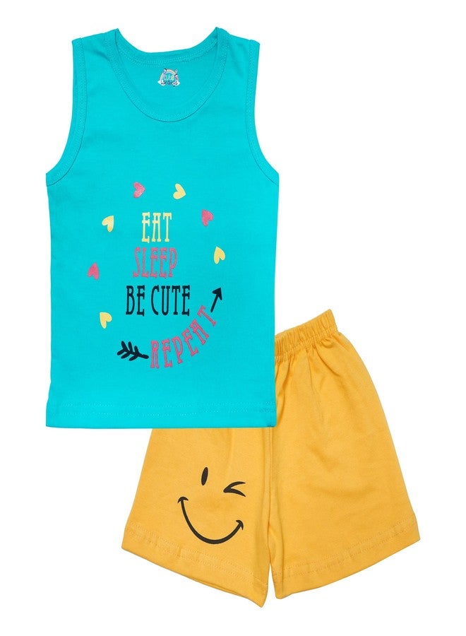 CUTE LANDINGS® Baby Boys & Girls Tank Top and Shorts Set Jhabla/Pants/Tshirt/Infant Wear/Toddlers/Jabla/Bottom/Dresses Comfort fit (9-12 Months, Elephat+Eat Sleep Be Cute) - Image 3