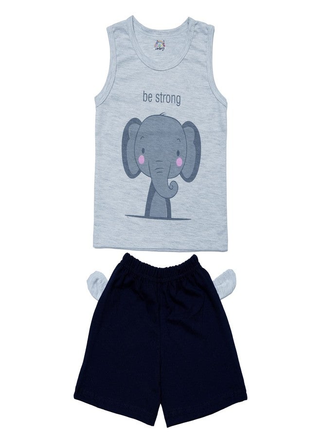 CUTE LANDINGS® Baby Boys & Girls Tank Top and Shorts Set Jhabla/Pants/Tshirt/Infant Wear/Toddlers/Jabla/Bottom/Dresses Comfort fit (9-12 Months, Elephat+Eat Sleep Be Cute) - Image 2