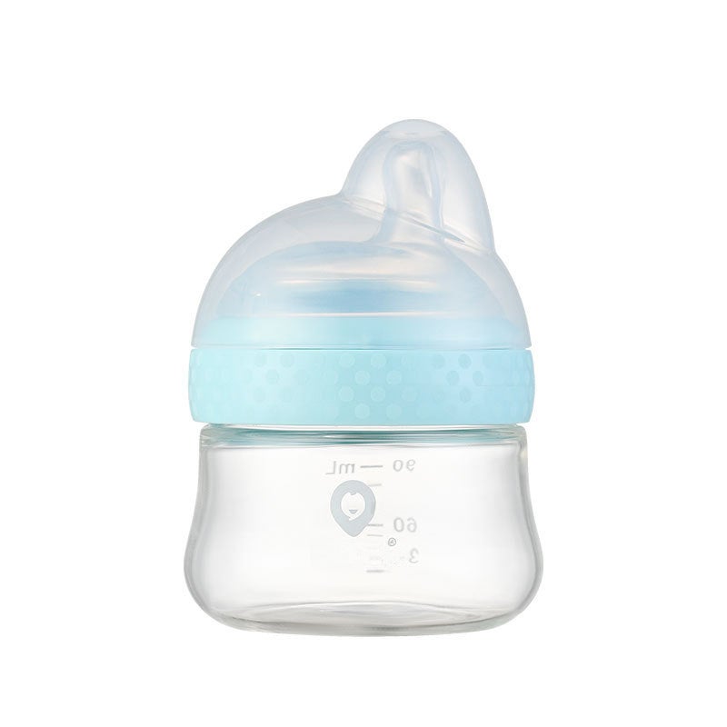 Aidoqi newborn baby wide-caliber glass bottle anti-choking anti-flatulence PPSU bottle baby bottle 90ml(Glass-Blue -90ml) - Image 1