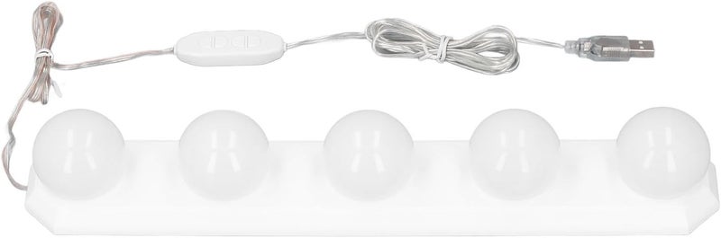 أضواء فوكيت LED للمرايا، 3 درجات حرارة لونية، 10 مستويات سطوع قابلة للتعديل، أضواء مكياج لاصقة تعمل بـ USB مع 5 مصابيح وكؤوس شفط لغرفة الحمام وغرفة الملابس والطاولة. - Image 1
