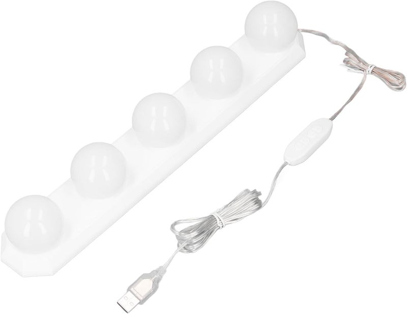 أضواء فوكيت LED للمرايا، 3 درجات حرارة لونية، 10 مستويات سطوع قابلة للتعديل، أضواء مكياج لاصقة تعمل بـ USB مع 5 مصابيح وكؤوس شفط لغرفة الحمام وغرفة الملابس والطاولة. - Image 2