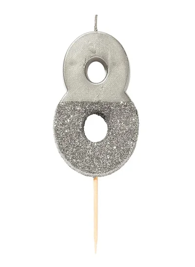 Talking Tables Silver Glitter Number Candle - 8