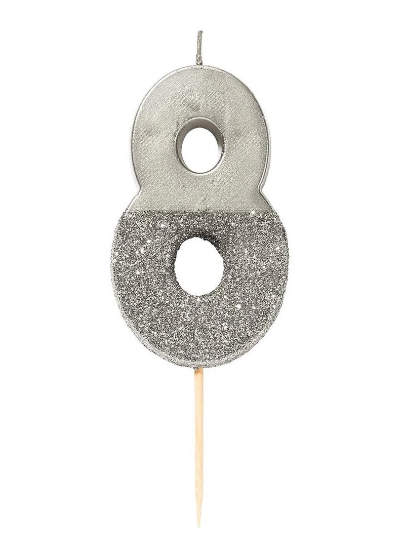 Talking Tables Silver Glitter Number Candle - 8  - Image 1