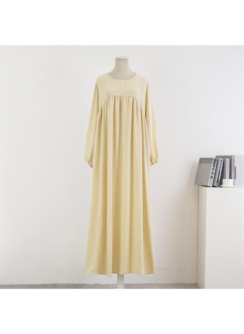 Generic Cross-border Foreign Trade Muslim Loose plus size Long-sleeved Solid Color Pullover Robe Skirt Over-the-knee Long Skirt dress Apricot  - Image 1